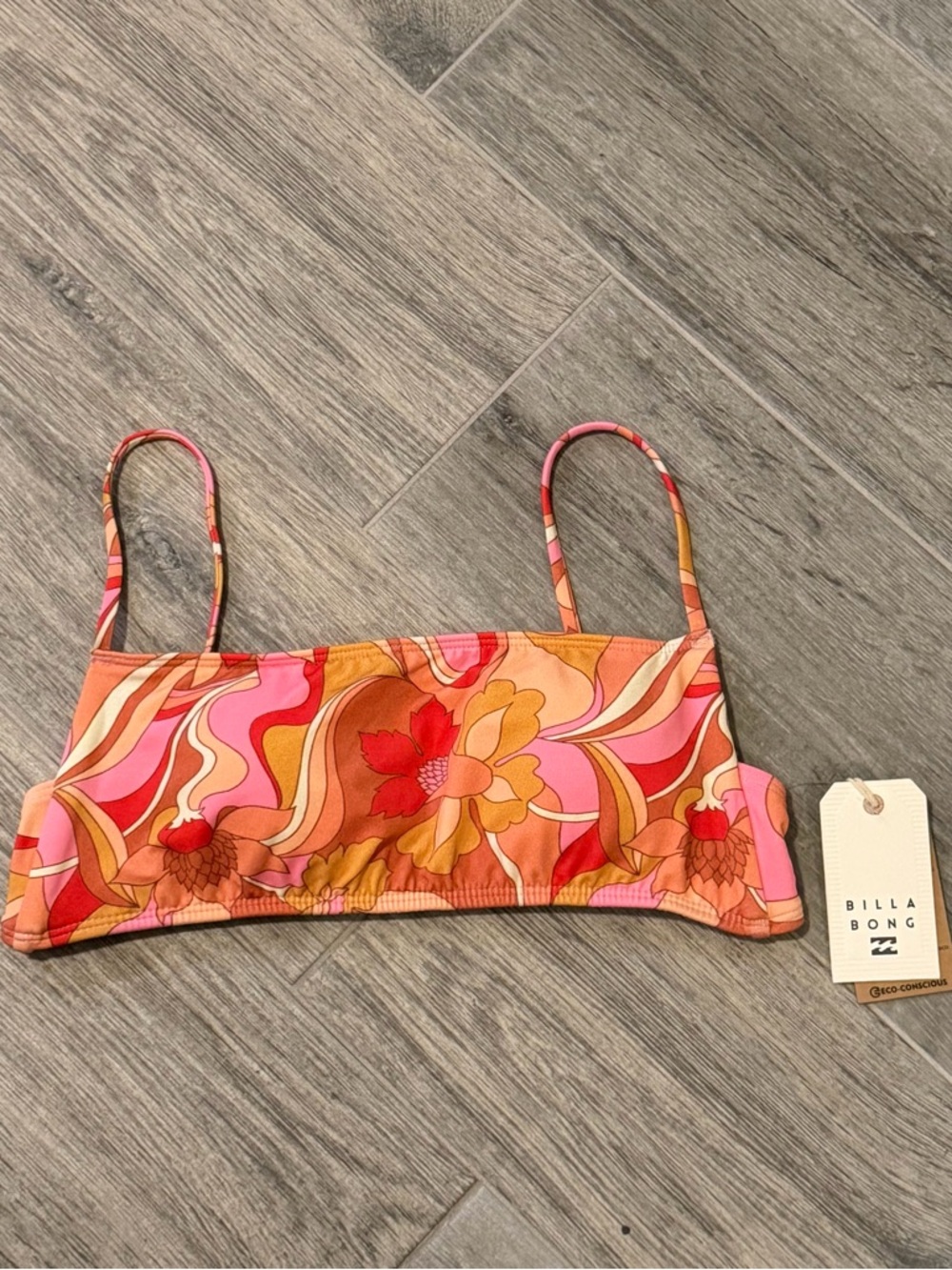 Billabong Pretty Groovy Square Bralette Bikini Top Coastal Beach 
Sz L/12 NWT